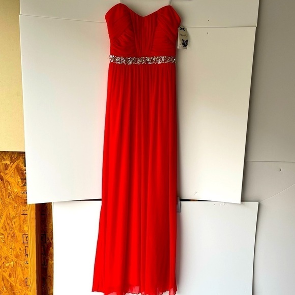 Women Juniors Red Lace Formal Party Bridesmaid Prom Long Maxi Dress Crystals, 7 - Picture 5 of 16